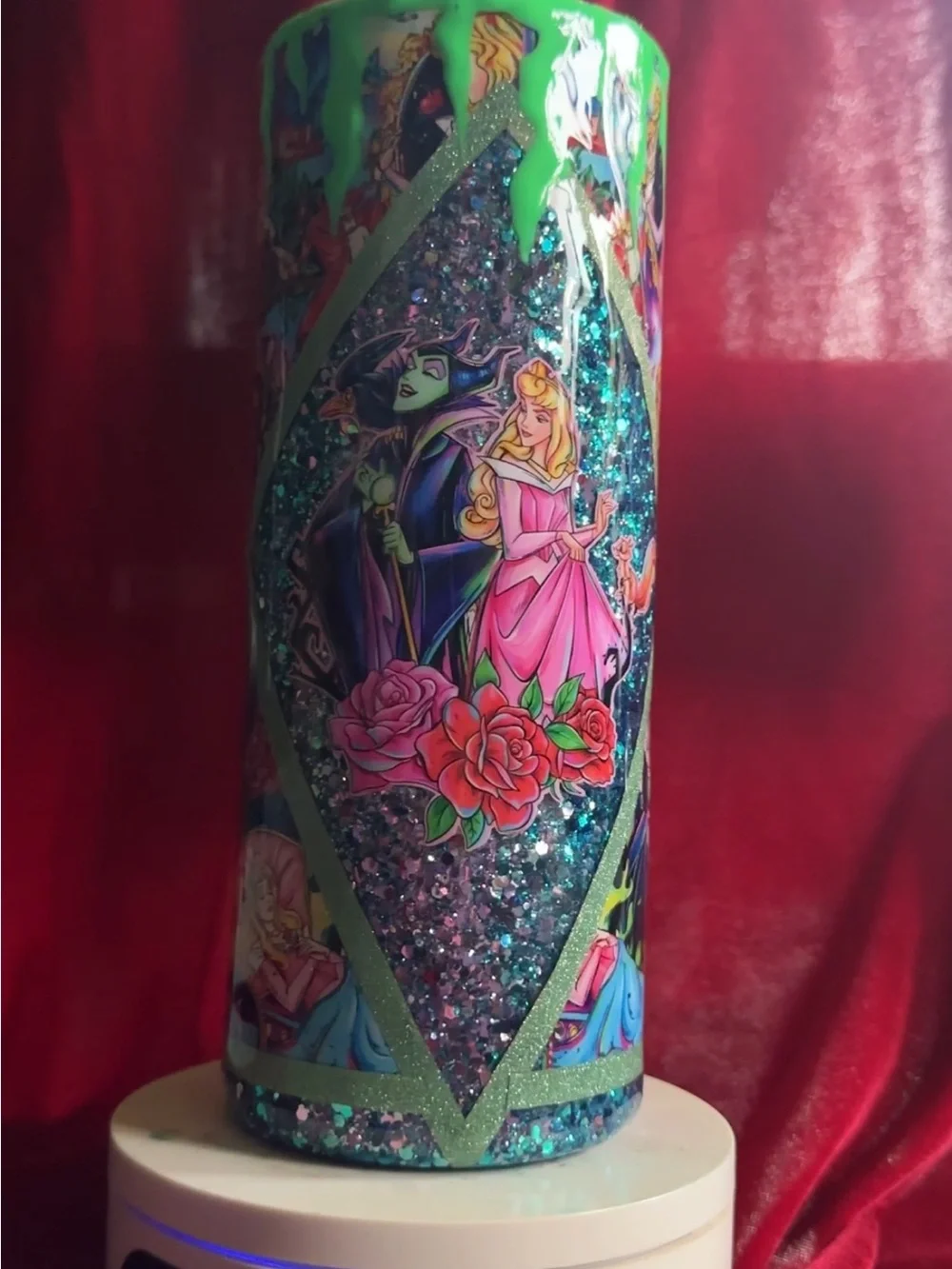 Green and Teal Glitter Princess Accent Tumbler